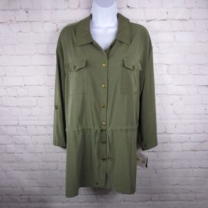 NWT Sag Harbor Button Down Long Line Utility Military Shirt
